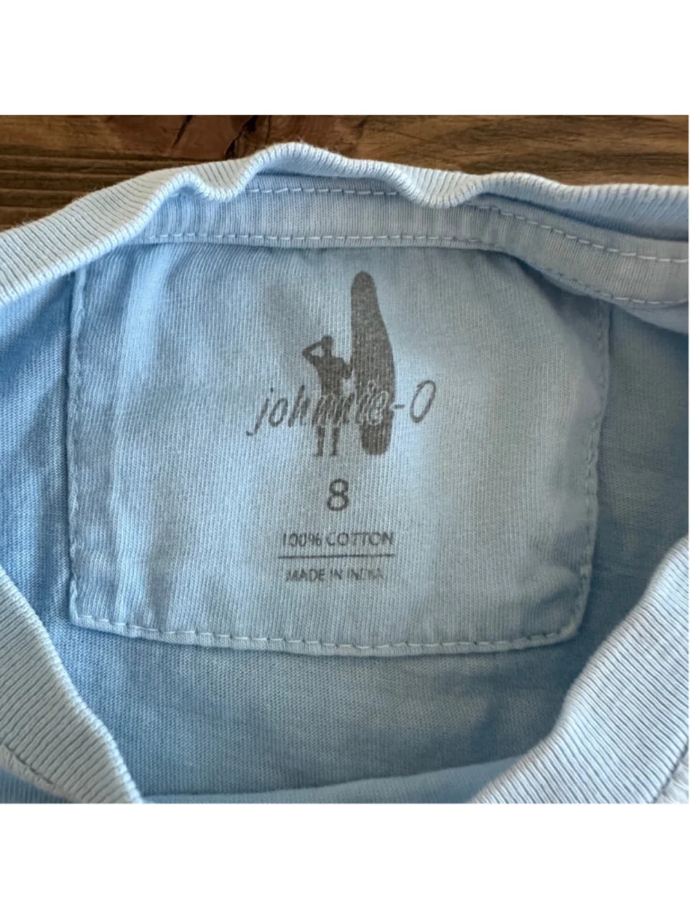 Johnnie-O Boys Light Blue Tee Size 8 Cotton Surf Logo Pocket Casual Shirt